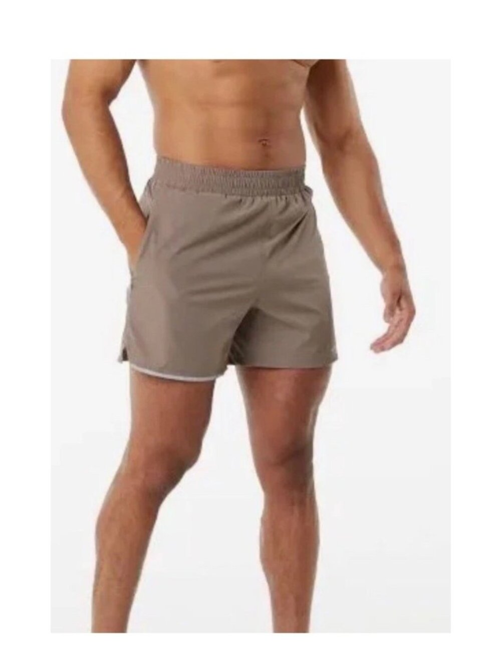 New NWT Men's Alphalete Core Stride Shorts Tan 5” Inseam Athletic XL Gym N